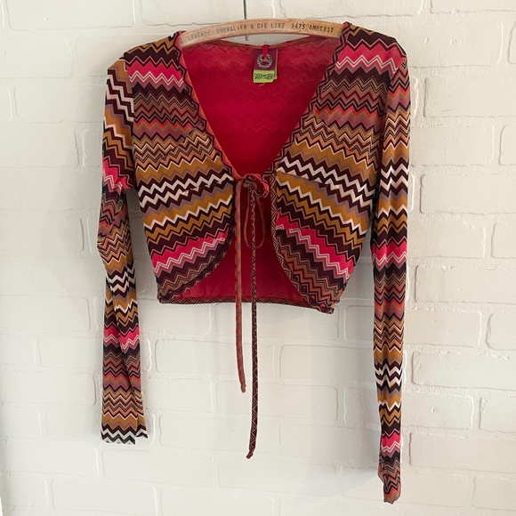 Vintage Y2K Save the Queen Crop Cardigan Babydoll Mod Tie-front Designer Sz L - Picture 1 of 11